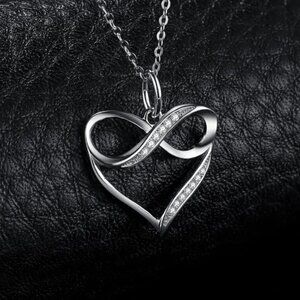 Necklace jewelry heart love knot infinity crystals 925 silver 18" box chain